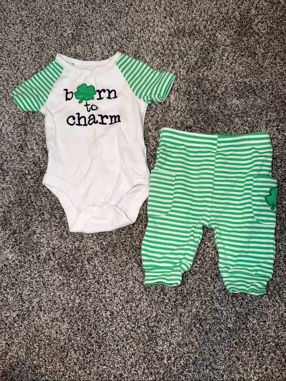 Born to Charm Green & White Baby Onesie and Pants Set